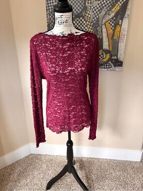 JCrew Open-Knit Long Sleeve Top - wine